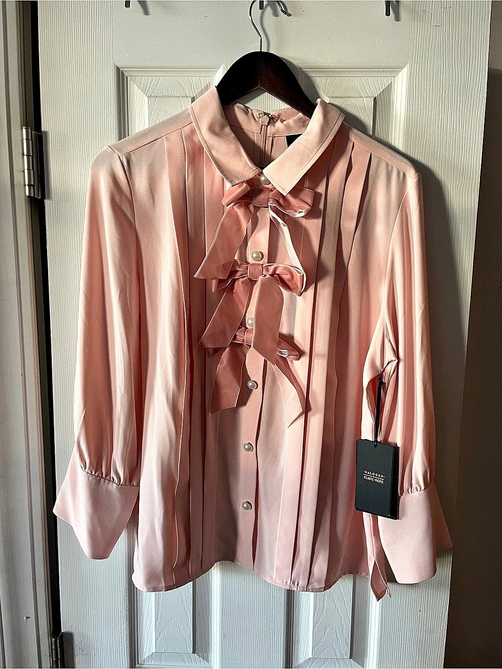 Halogen x Atlantic-Pacific Pink Bow Blouse